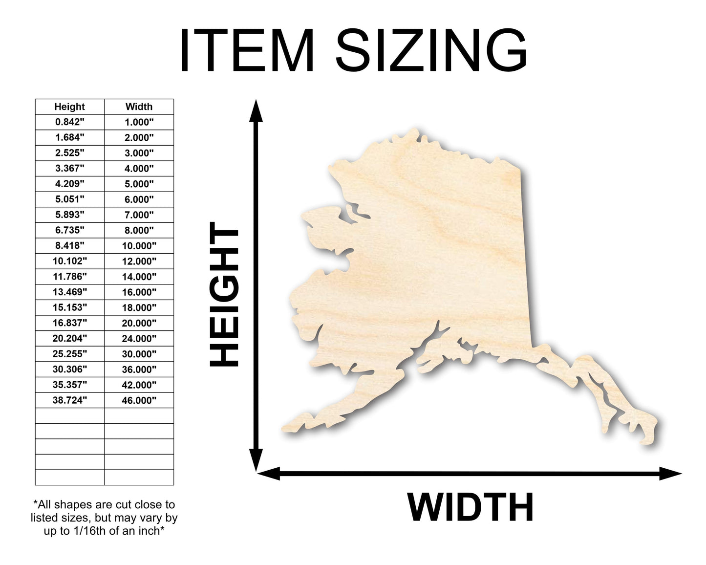 Unfinished Wood Alaska Shape - State - Craft - up to 46" DIY