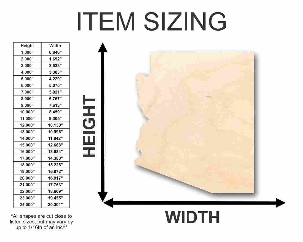 Unfinished Wood Arizona Shape - State - Craft - up to 46" DIY