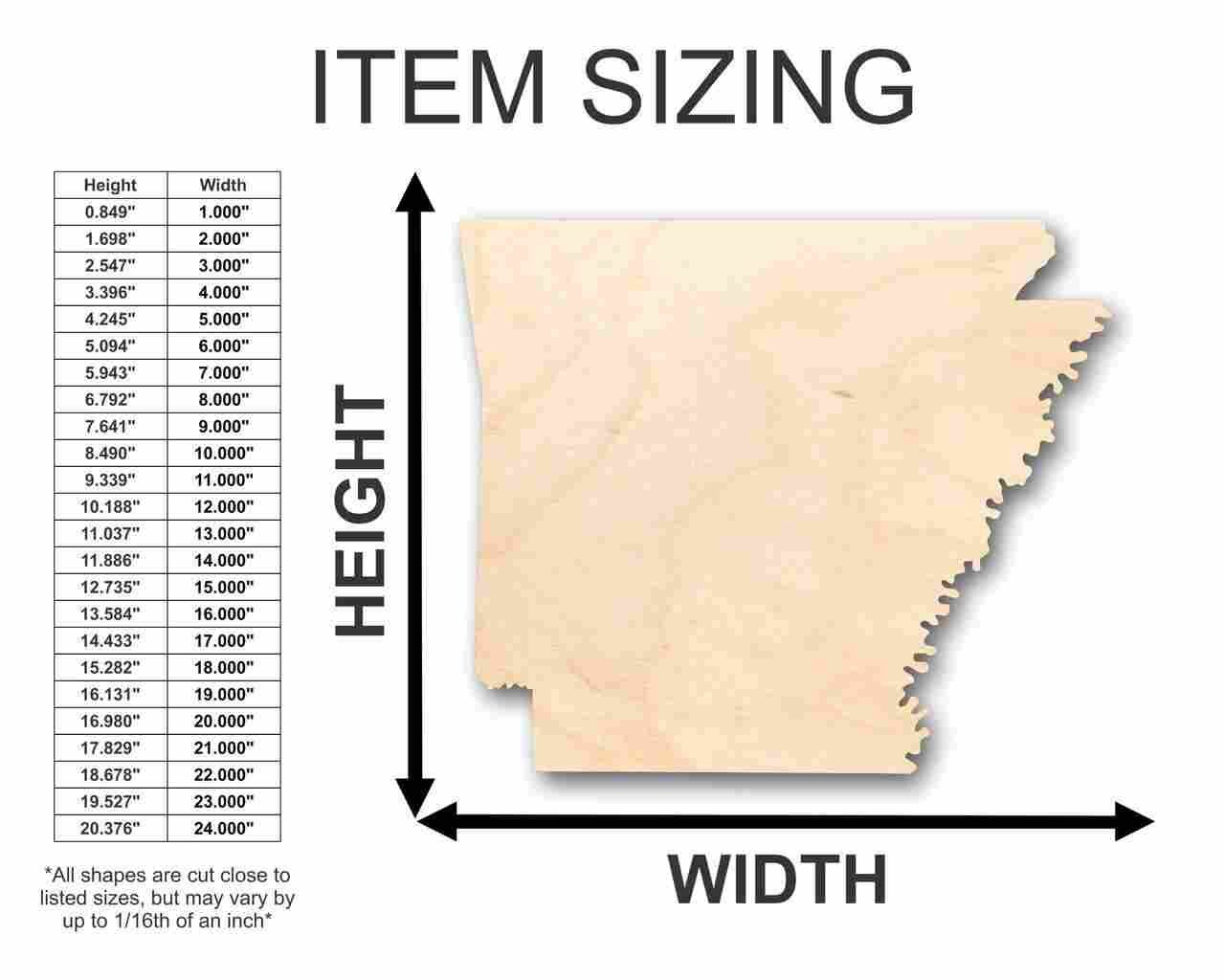 Unfinished Wood Arkansas Shape - State - Craft - up to 46" DIY