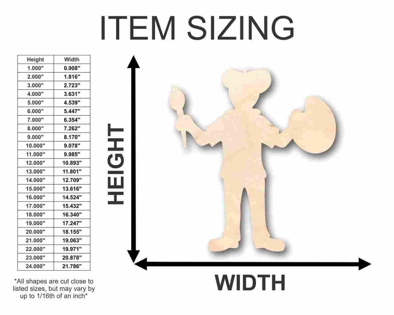 Unfinished Wood Artist Painting Shape - Craft - up to 46" DIY