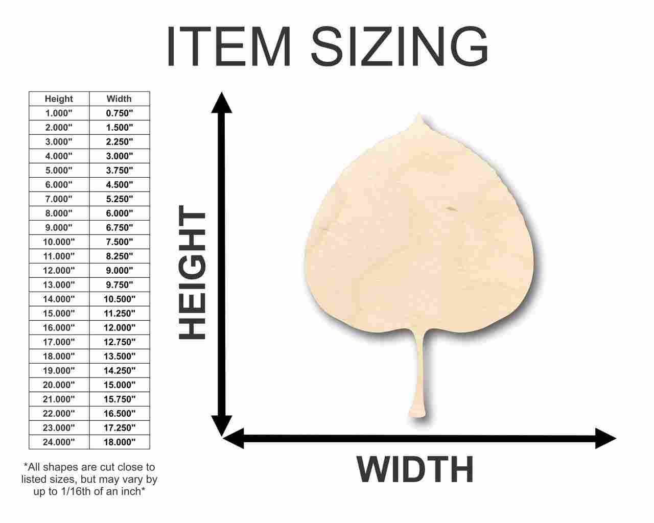 Unfinished Wood Aspen Leaf Shape - Craft - up to 46" DIY