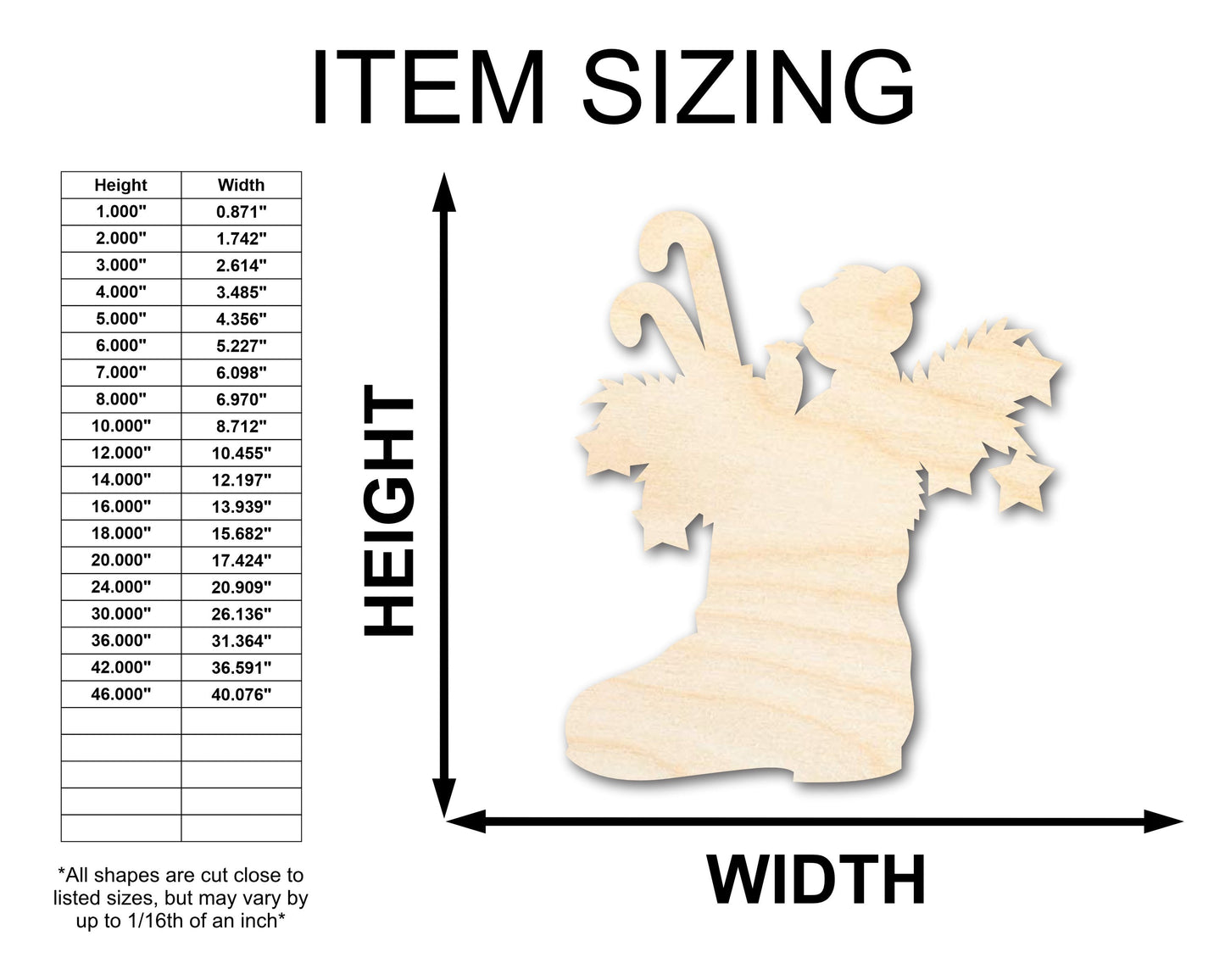 Unfinished Wood Christmas Boot Silhouette Shape - Craft - up to 46"