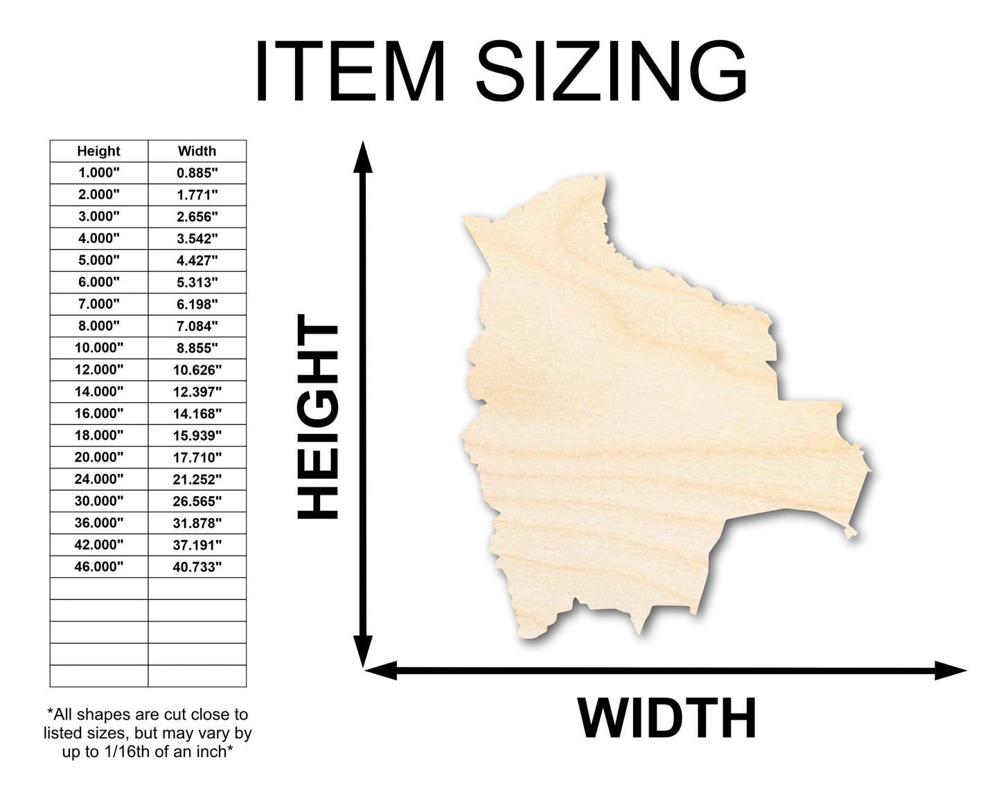 Unfinished Wood Bolivia Shape - Craft - up to 46"