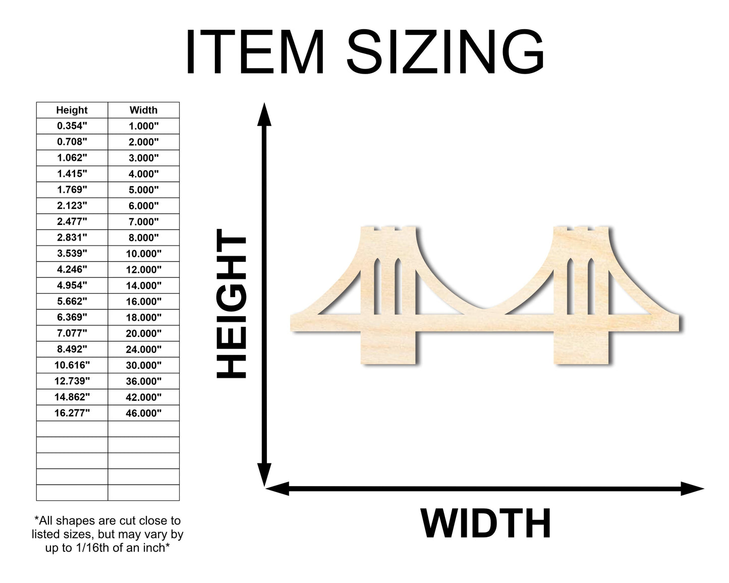 Unfinished Wood Bridge Shape | Landmark | Craft Cutout | up to 46" DIY