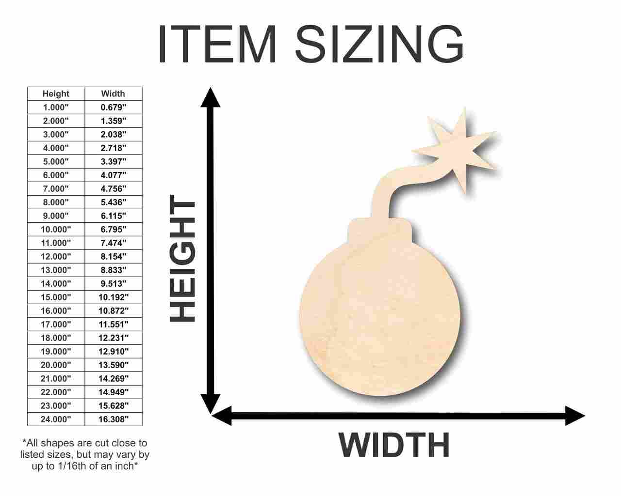 Unfinished Wood Bomb Shape - Craft - up to 46" DIY