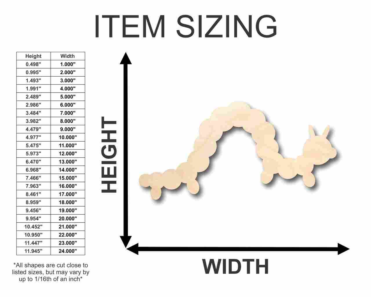 Unfinished Wood Caterpillar Shape - Insect - Animal - Wildlife - Craft - up to 46" DIY