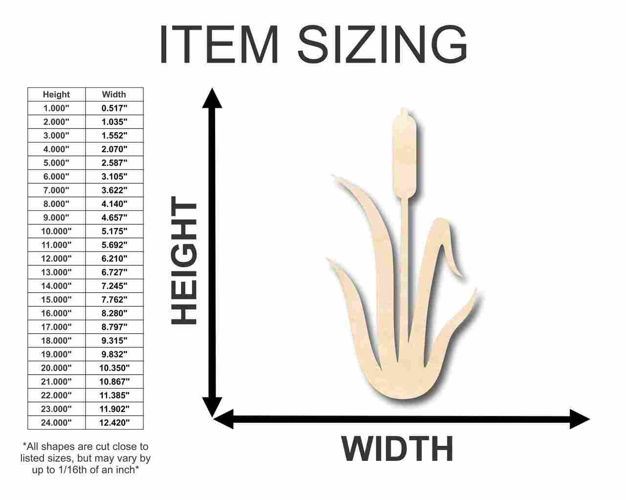 Unfinished Wood Cattail Shape - Plant - Craft - up to 46" DIY