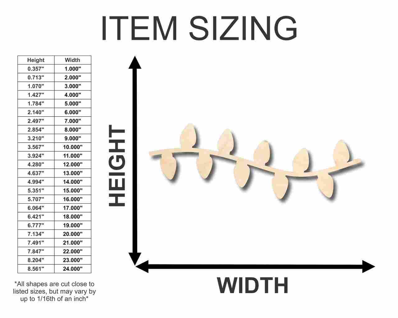 Unfinished Wood String of Lights Shape - Christmas - Craft - up to 46" DIY