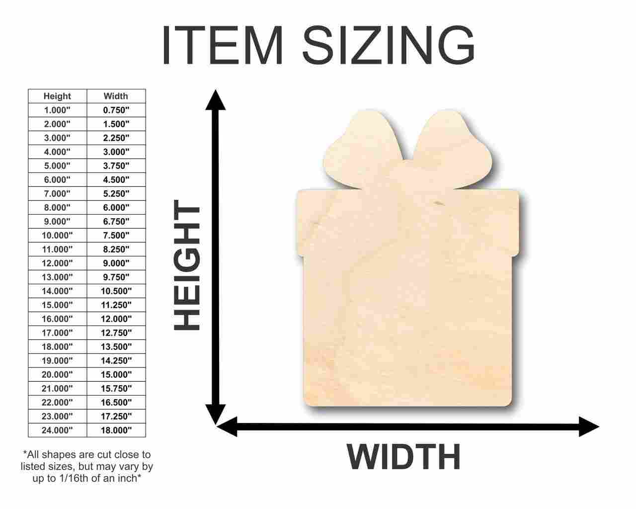 Unfinished Wood Present Gift Shape - Christmas - Birthday - Craft - up to 46" DIY