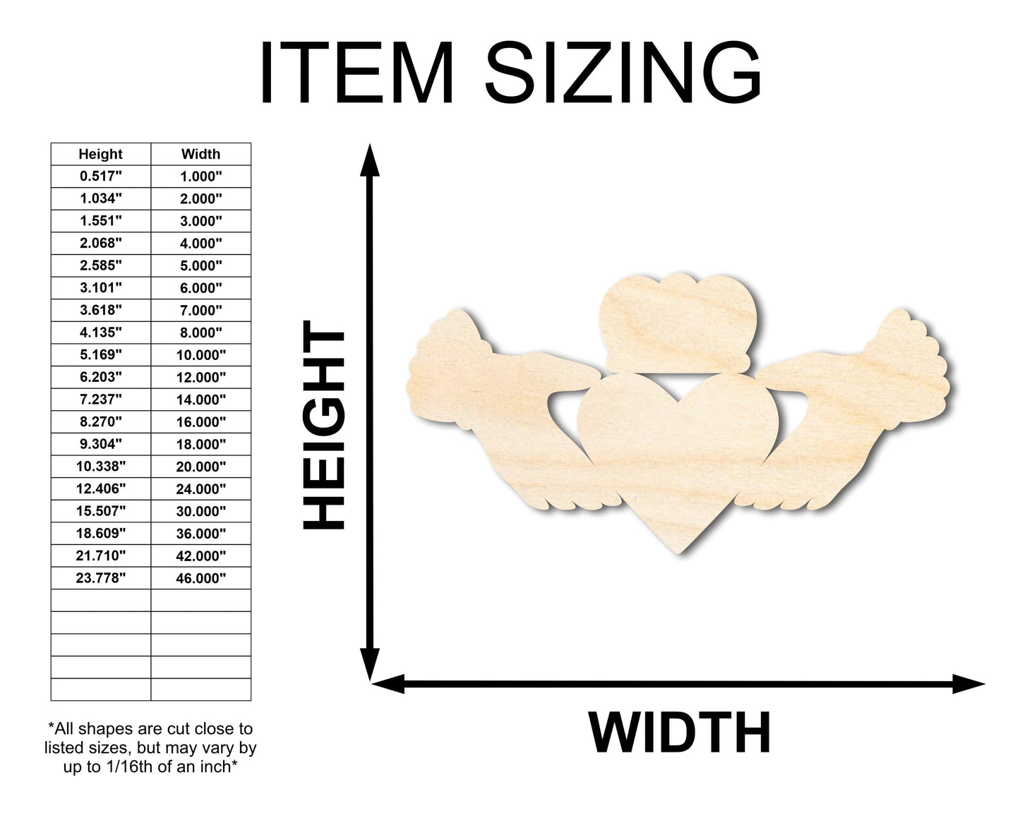 Tall Unfinished Wood Claddagh Shape - Irish Craft - up to 46" DIY