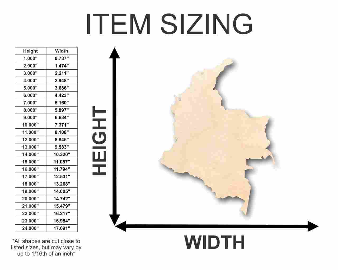 Unfinished Wood Colombia Shape - Country - Craft - up to 46" DIY