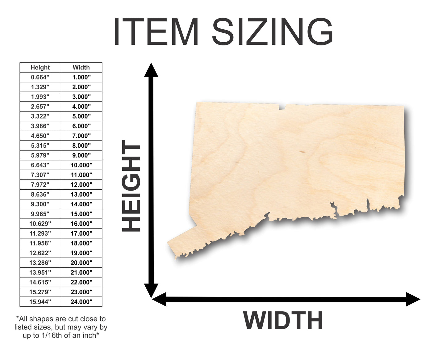 Unfinished Wood Connecticut Shape - State - Craft - up to 46" DIY