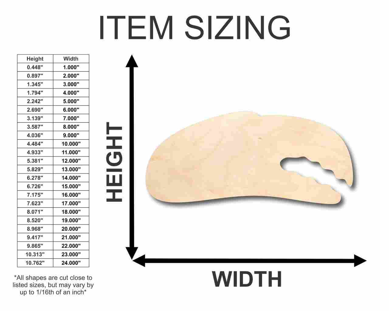 Unfinished Wood Crab Claw Shape - Ocean - Nursery - Craft - up to 46" DIY