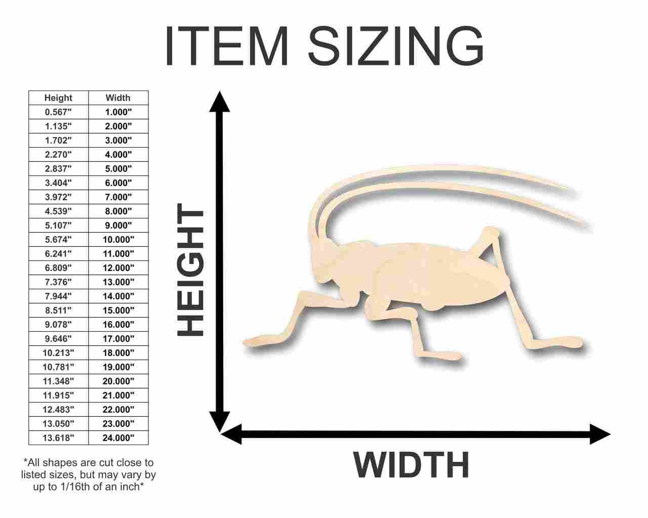 Unfinished Wood Cricket Shape - Insect - Wildlife - Craft - up to 46" DIY