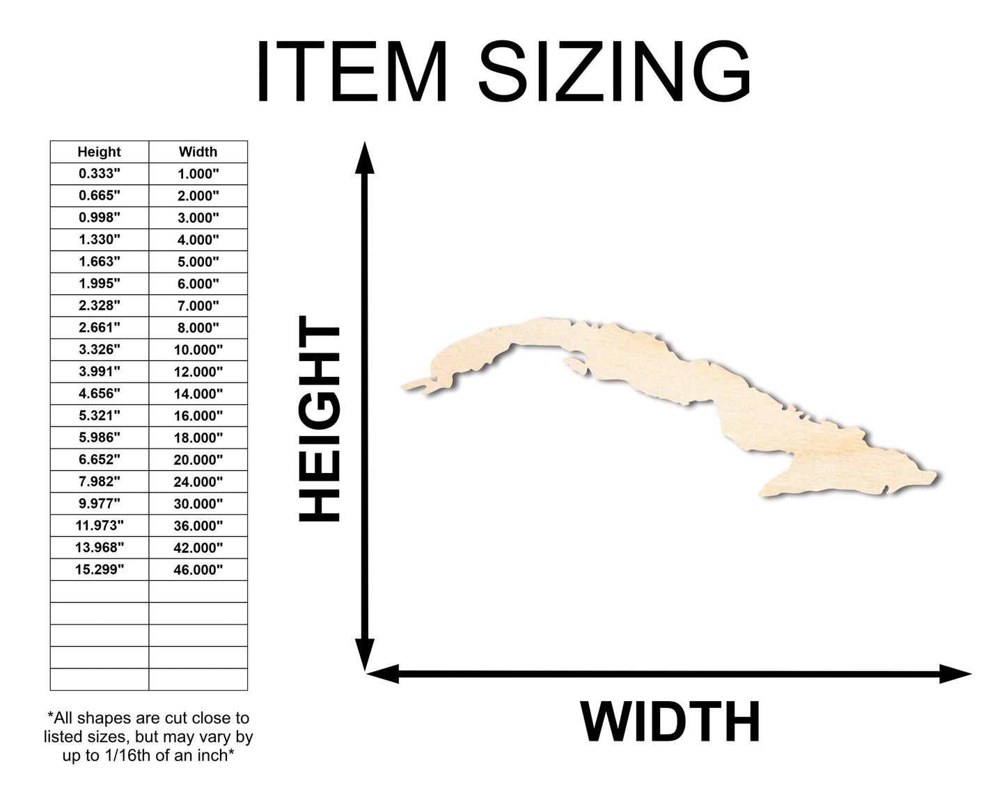 Unfinished Wood Cuba Country Shape - Caribbean Craft - up to 46" DIY