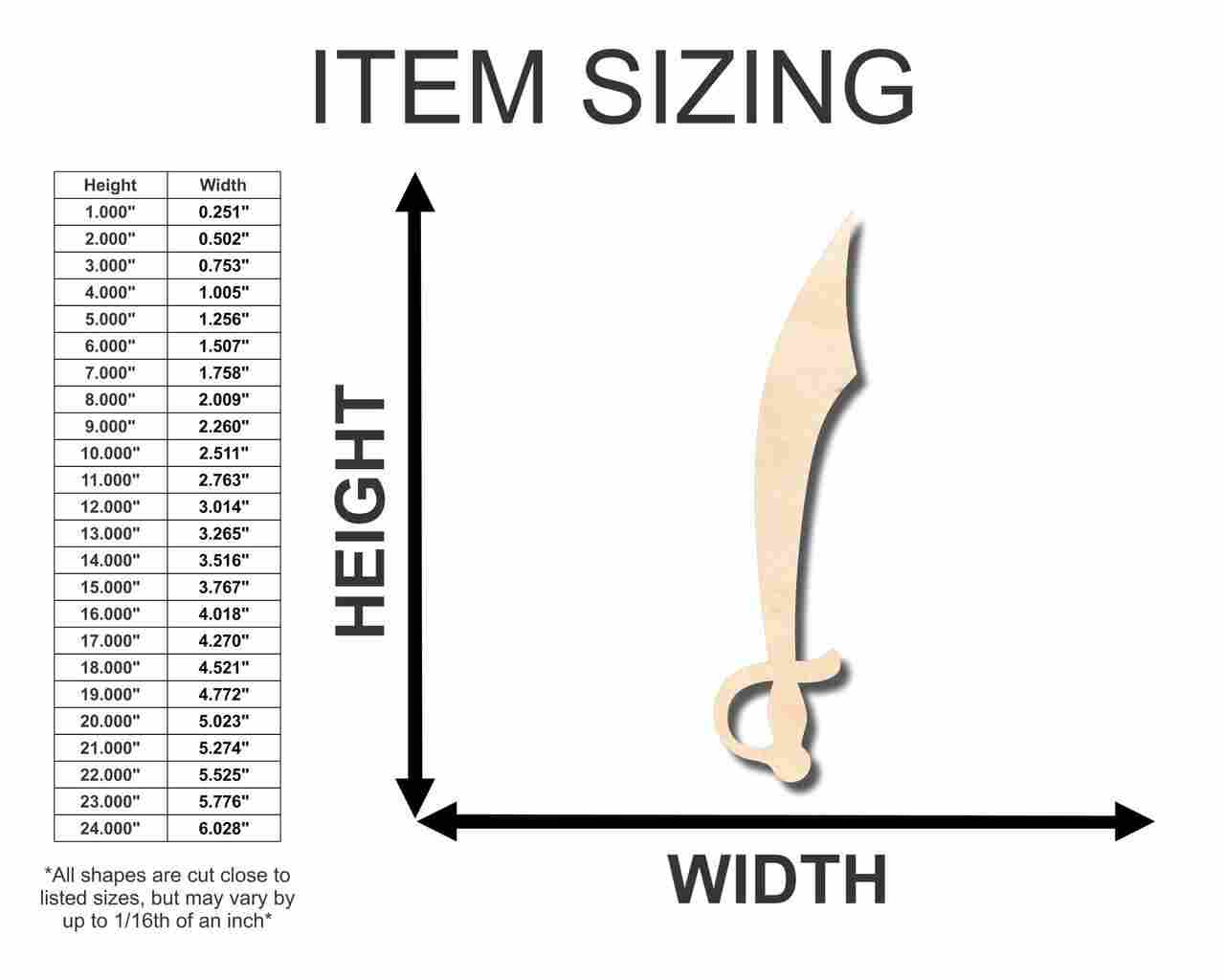 Unfinished Wood Cutlass Shape - Pirates - Craft - up to 46" DIY