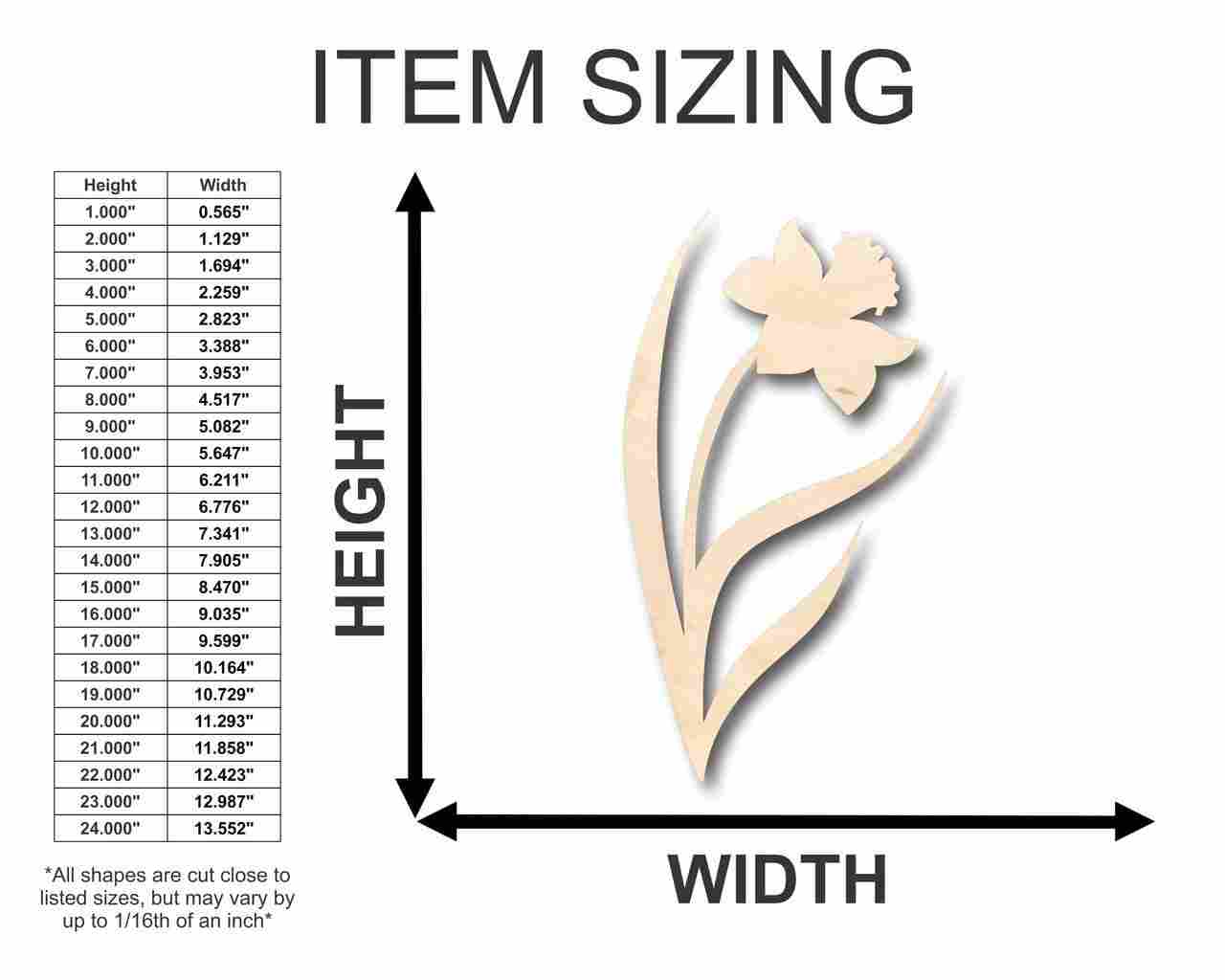 Unfinished Wood Daffodil Shape - Spring - Flower - Craft - up to 46" DIY