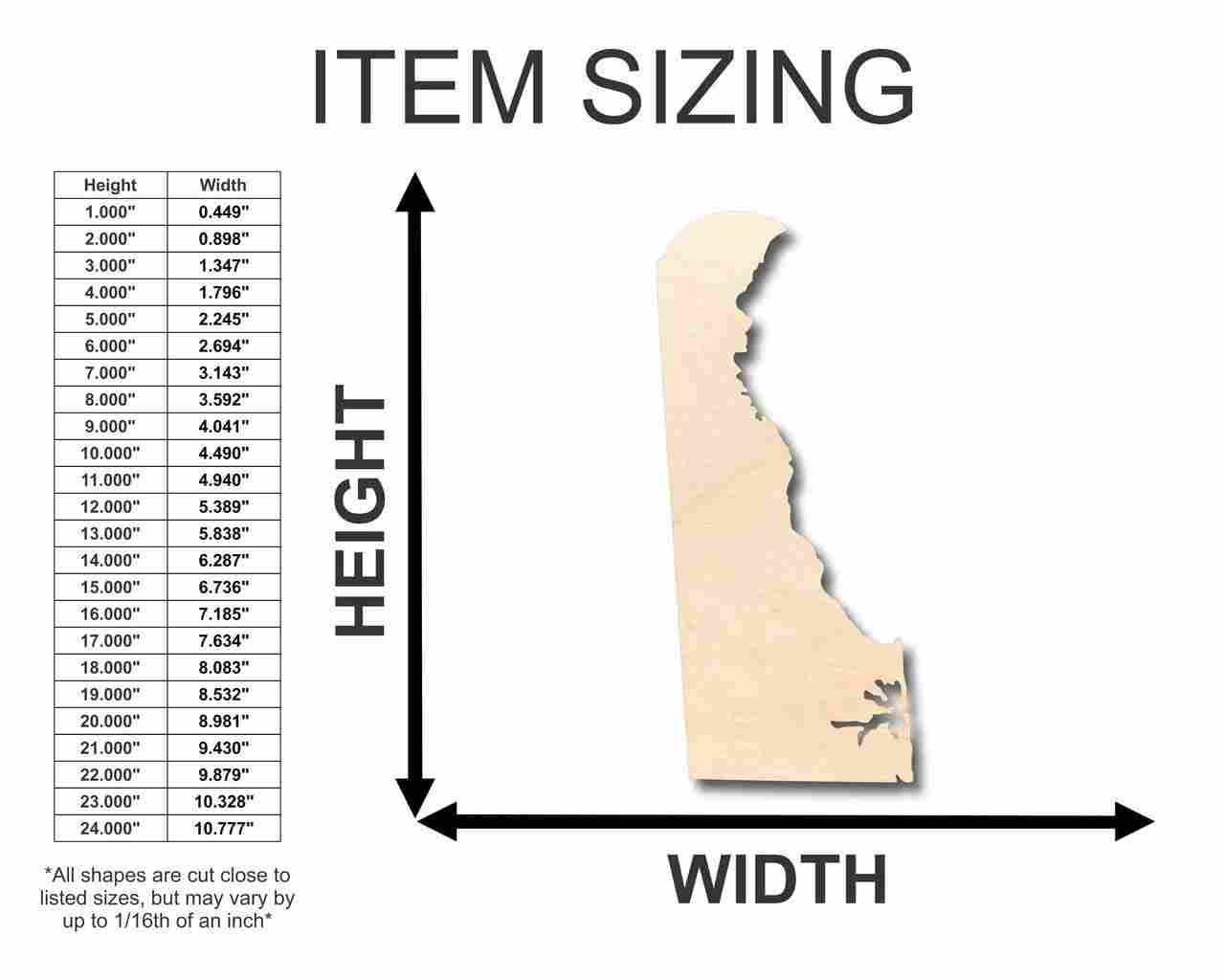 Unfinished Wood Delaware Shape - State - Craft - up to 46" DIY