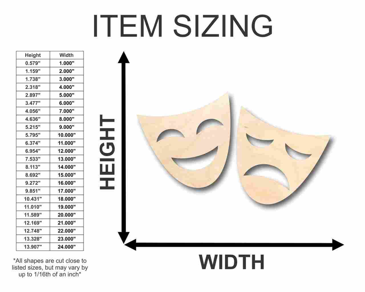 Unfinished Wood Comedy Tragedy Shape - Theatre - Craft - up to 46" DIY