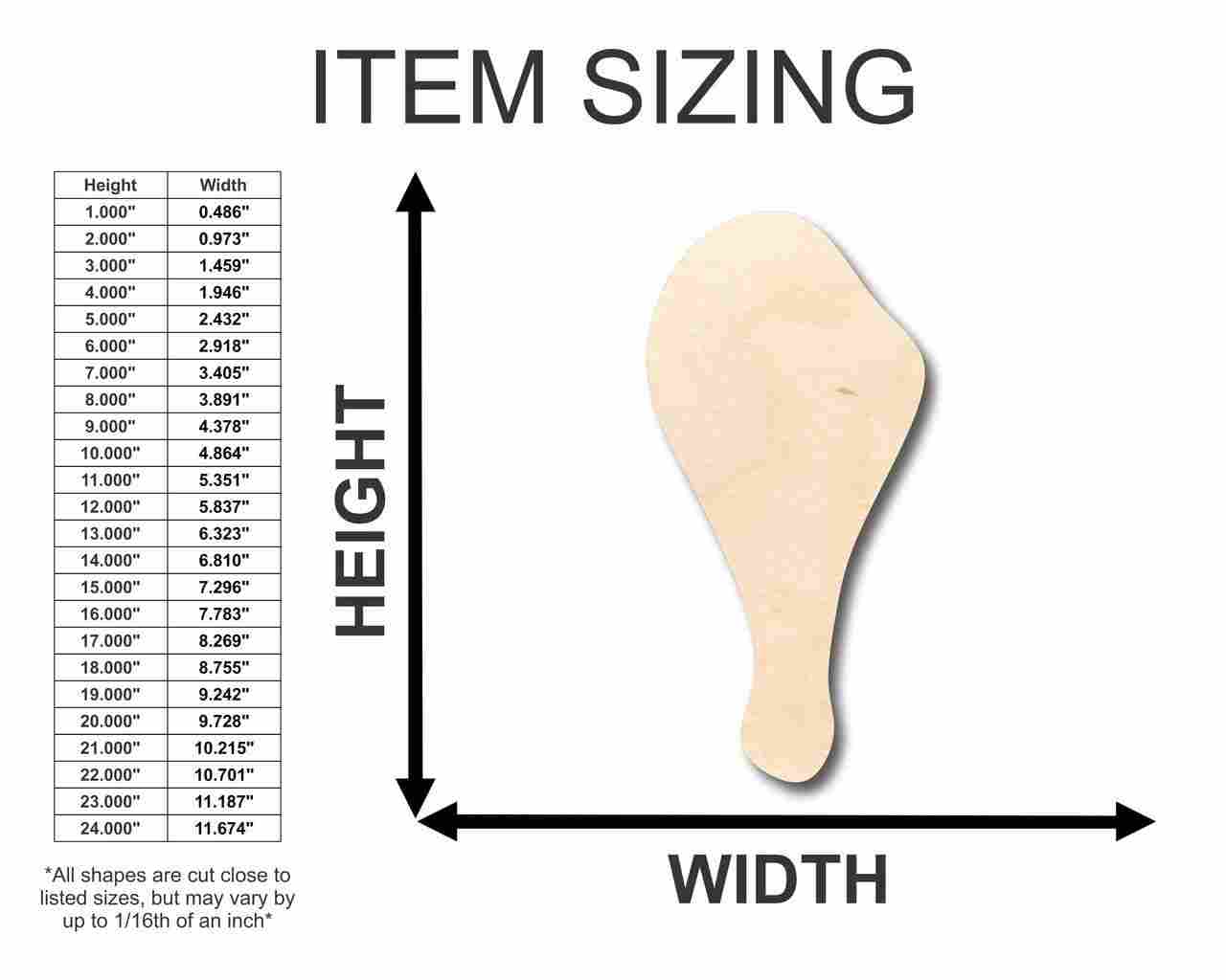 Unfinished Wood Drumstick Shape - Kitchen - Food - Craft - up to 46" DIY