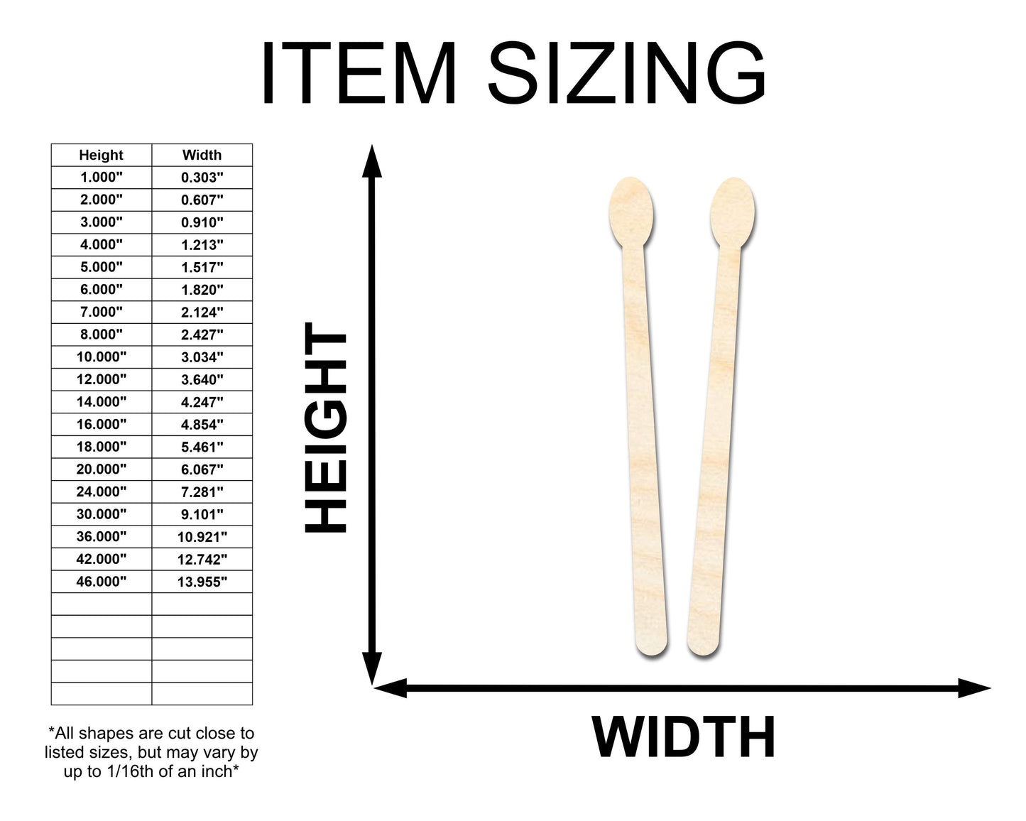 Unfinished Wood Drum Sticks Shape - Craft - up to 46"