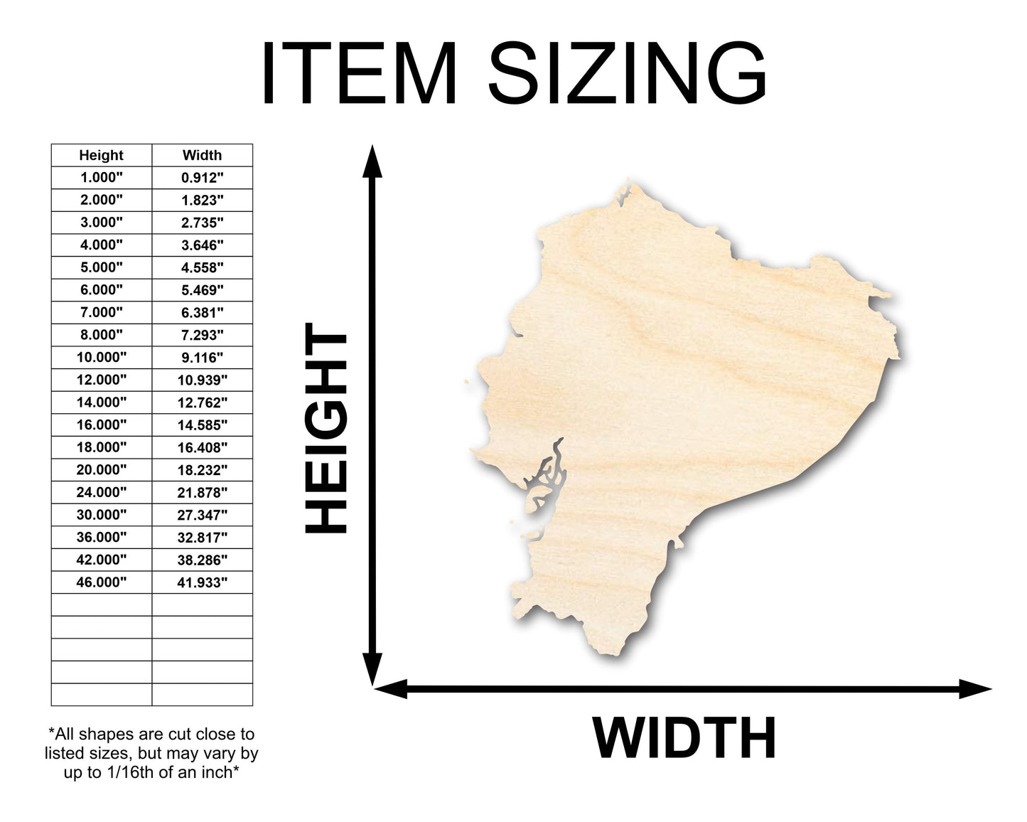 Unfinished Wood Ecuador Shape - Craft - up to 46"