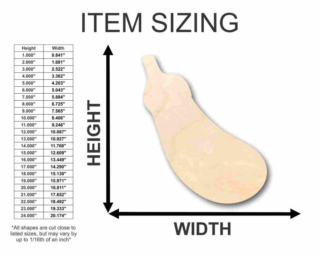 Unfinished Wood Eggplant Shape - Kitchen - Food - Craft - up to 46" DIY