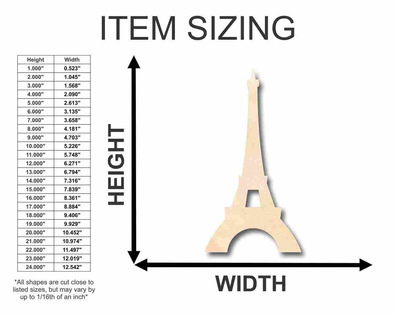 Unfinished Wood Eiffel Tower Shape - Paris - Monument - Craft - up to 46" DIY