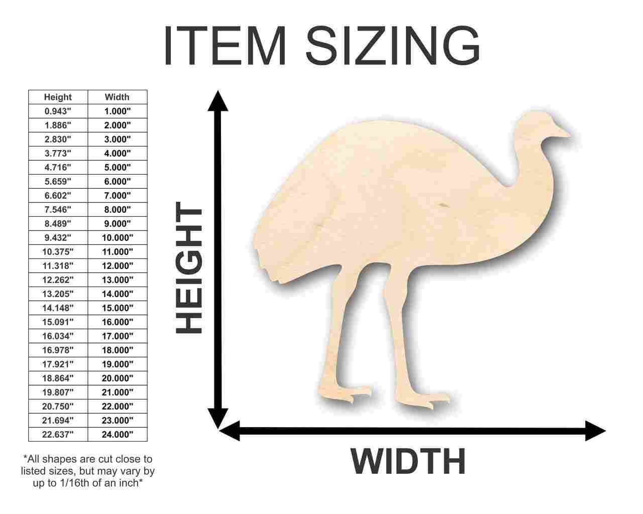 Unfinished Wood Emu Shape - Animal - Wildlife - Craft - up to 46" DIY