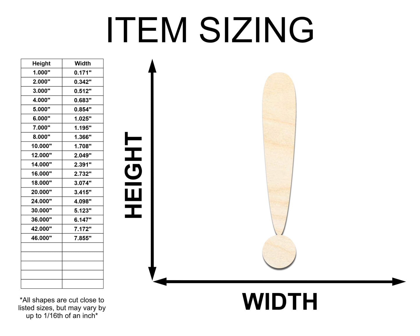 Unfinished Wood Exclamation Point Symbol - Craft - up to 46" DIY