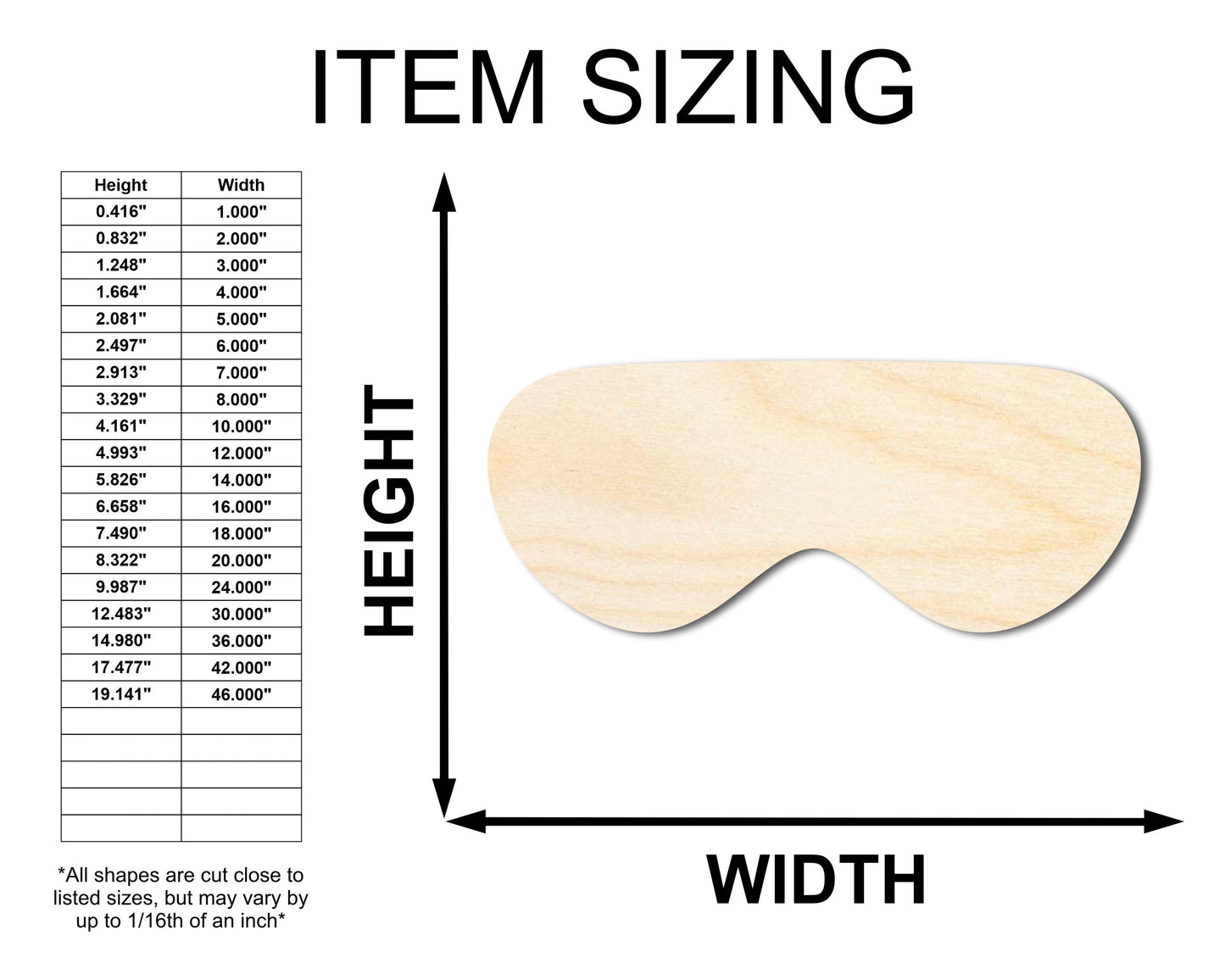 Unfinished Wood Goggles Shape - Craft - up to 46"