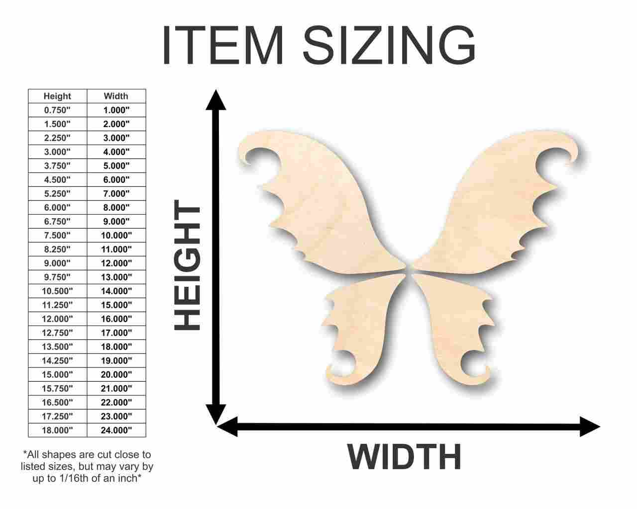 Unfinished Wood Fairy Wings Shape - Mythical - DIY Costume - 4 Piece Craft - up to 46" DIY