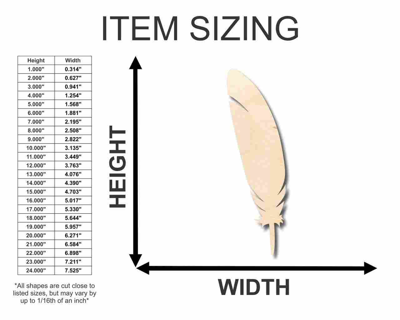 Unfinished Wood Feather Shape - Animal - Bird - Wildlife - Craft - up to 46" DIY