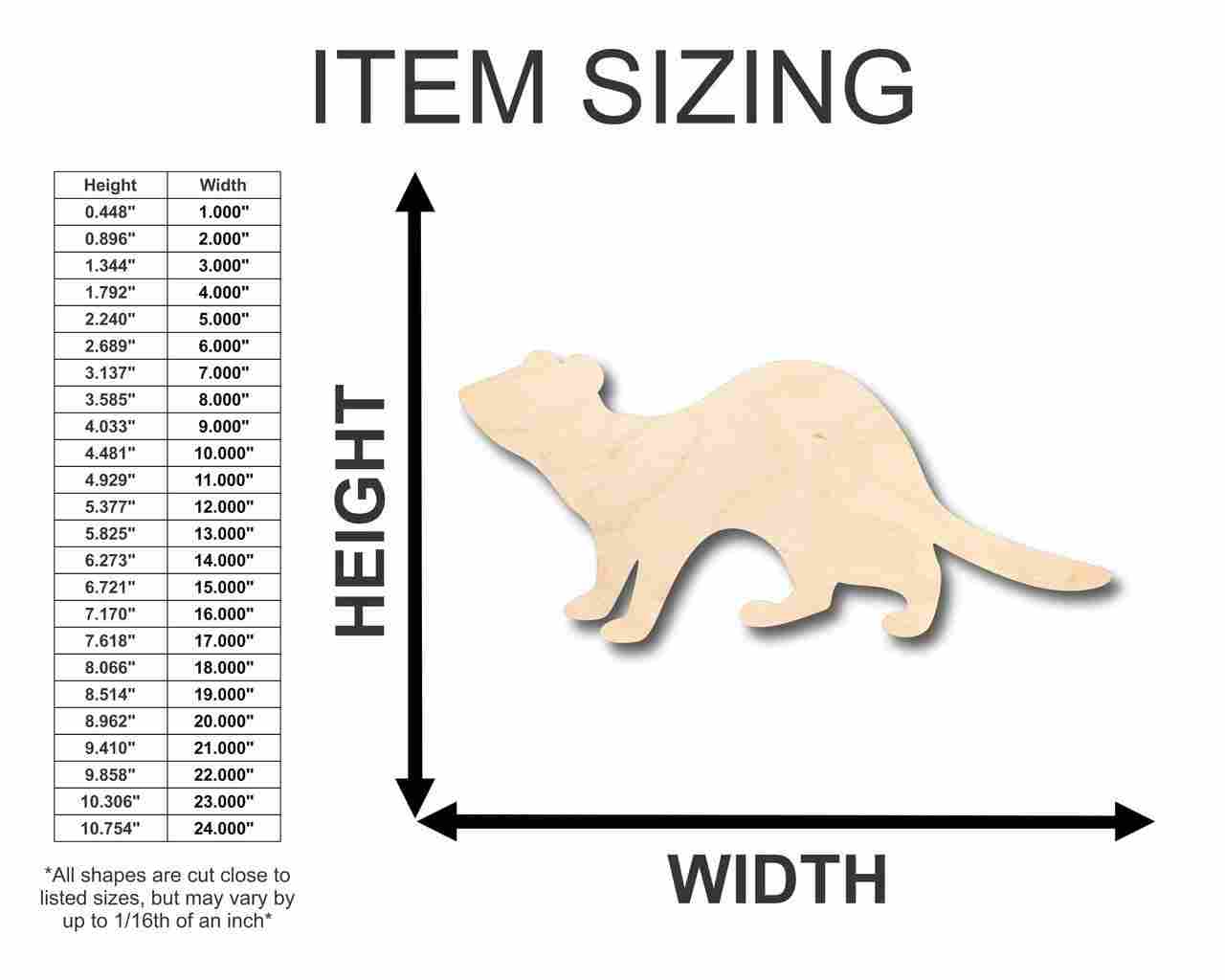 Unfinished Wood Ferret Shape - Animal - Craft - up to 46" DIY