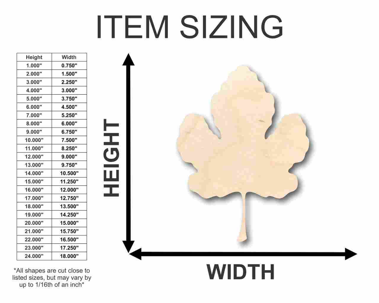 Unfinished Wood Fig Leaf Shape - Fall - Fruit - Craft - up to 46" DIY