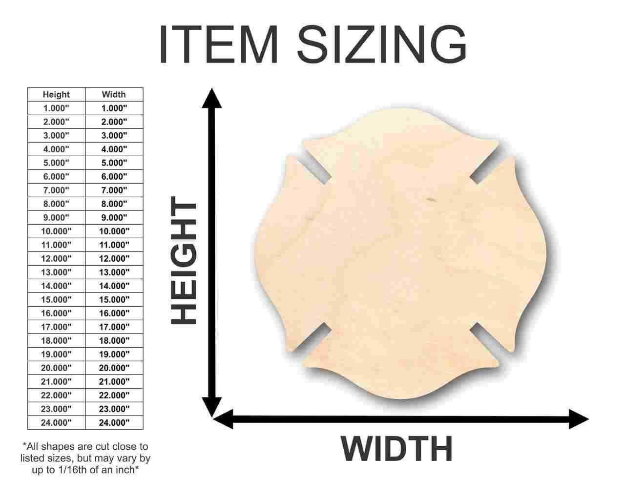 Unfinished Wood Fireman's Badge Symbol Shape - Firefighter - Craft - up to 46" DIY