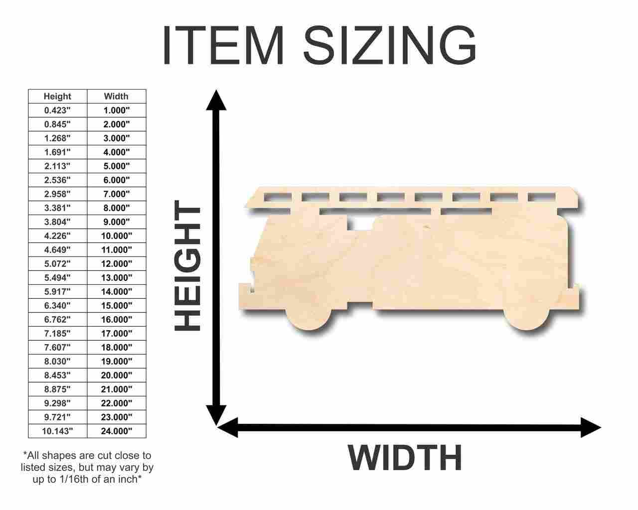 Unfinished Wood Fire Truck Shape - Firefighter - Craft - up to 46" DIY