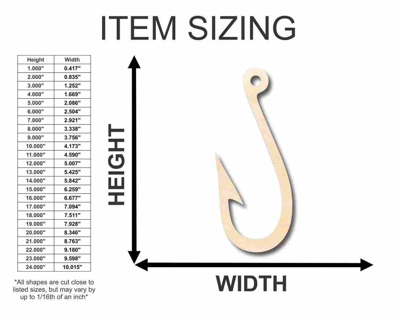 Unfinished Wood Fish Hook Shape - Fishing - Ocean- Craft - up to 46" DIY