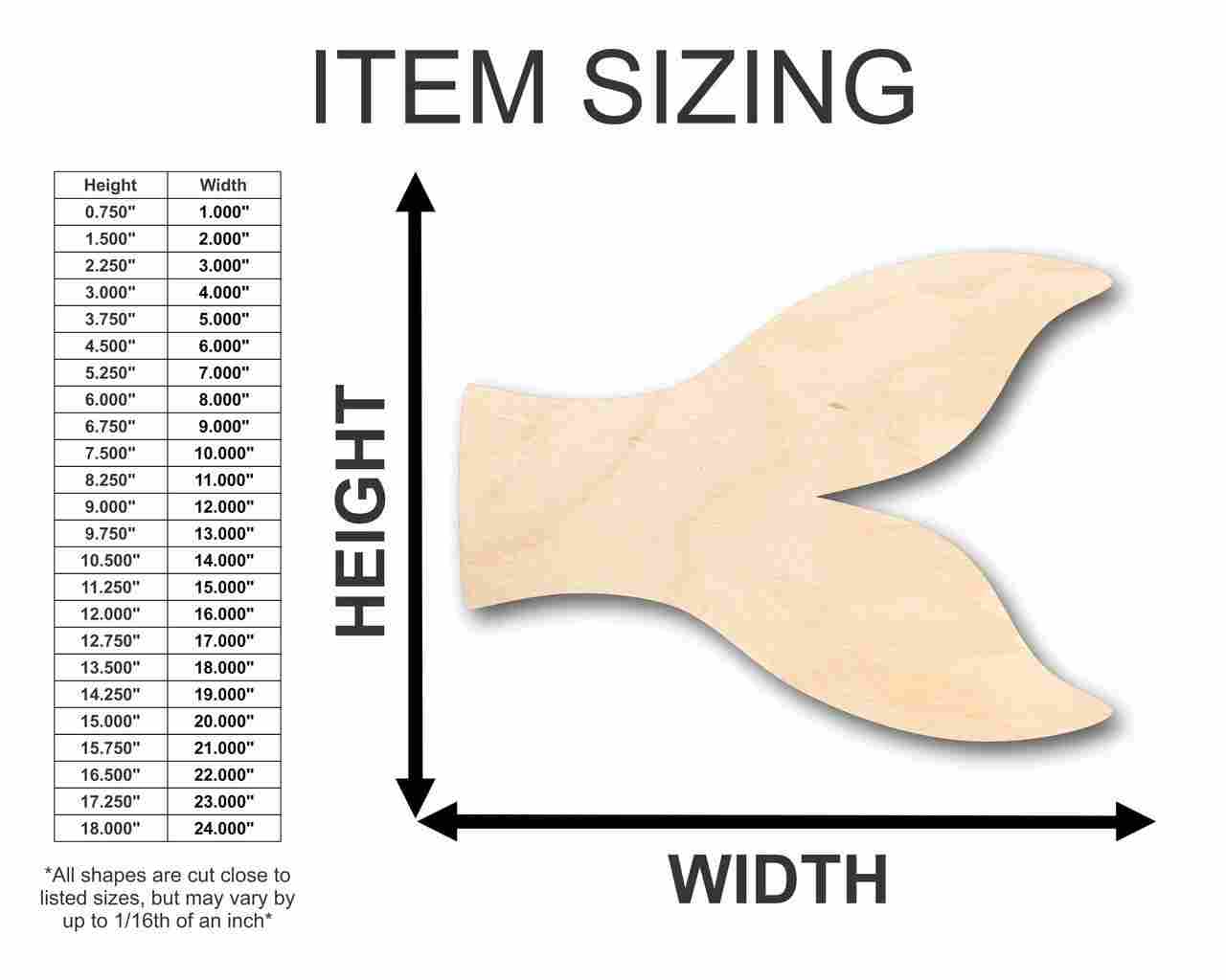 Unfinished Wood Fish Tail Shape - Ocean - Animals - Craft - up to 46" DIY