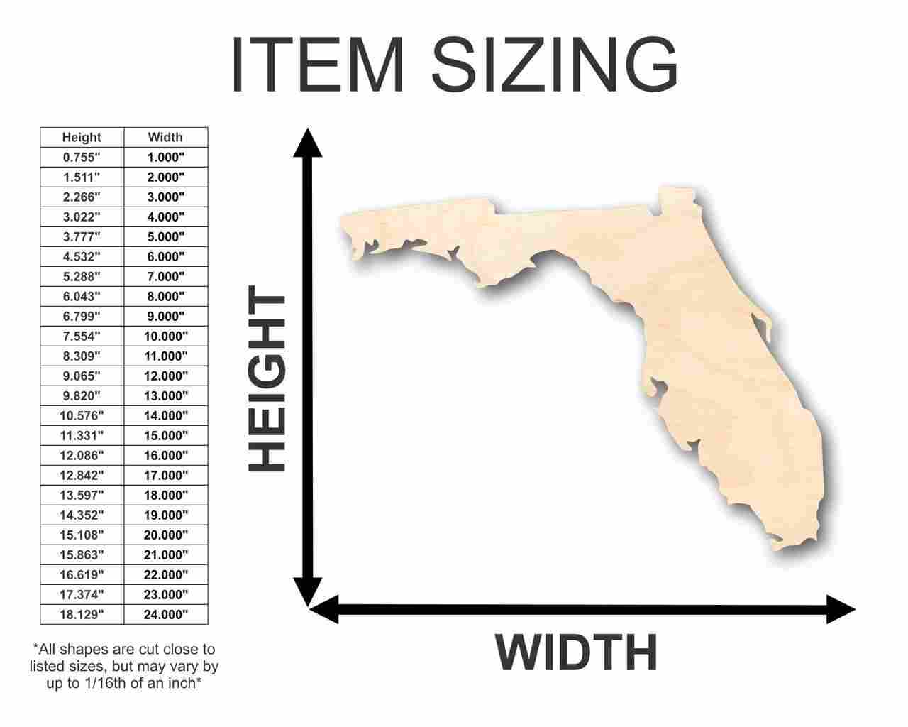 Unfinished Wood Florida Shape - State - Craft - up to 46" DIY