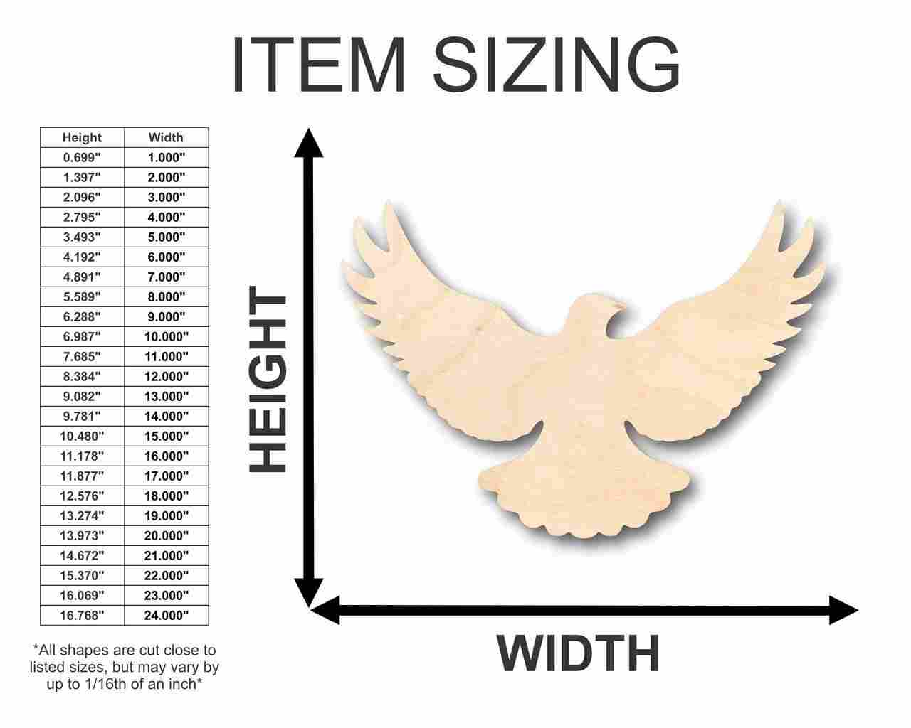 Unfinished Wood Flying Dove Shape - Bird - Wildlife - Craft - up to 46" DIY