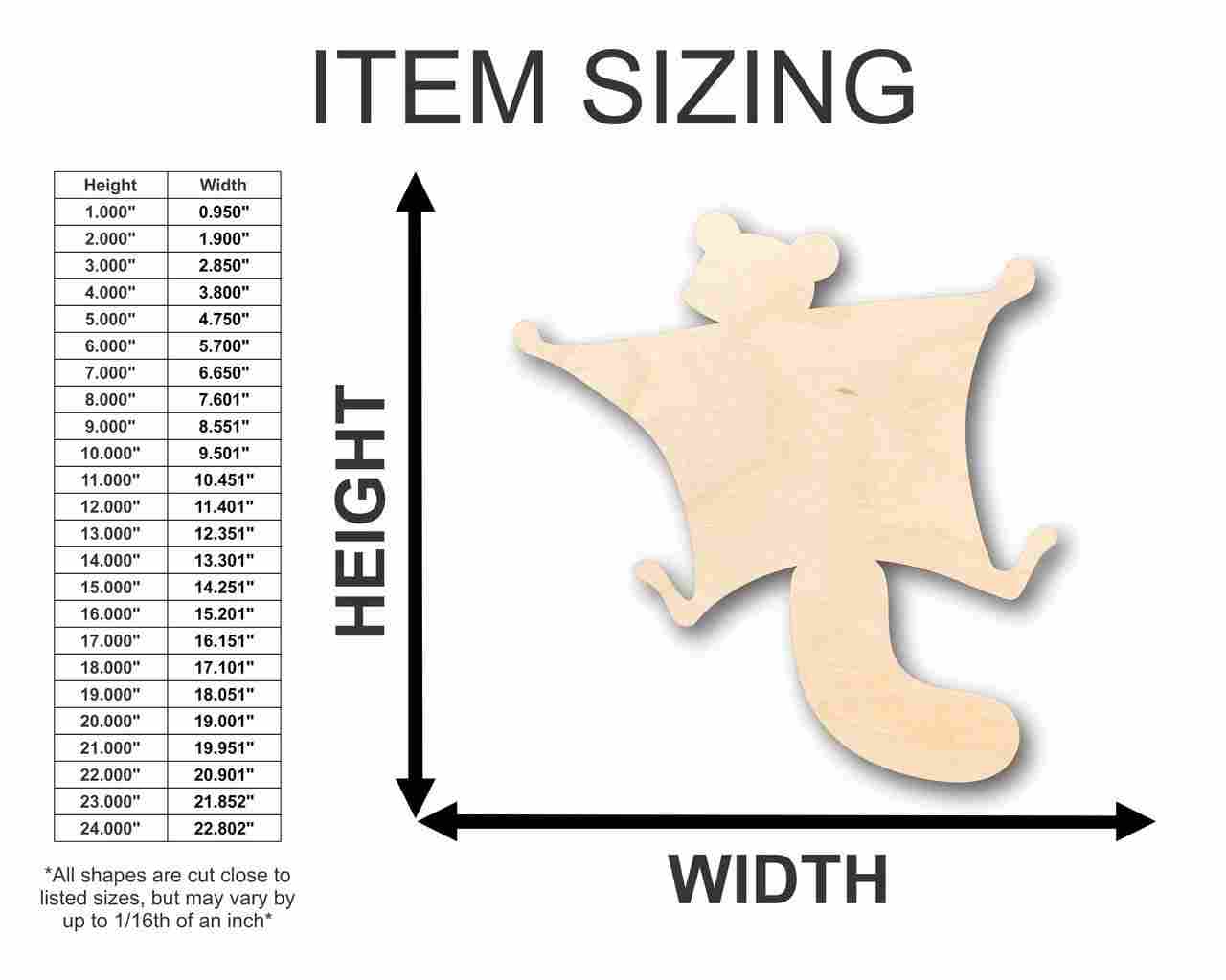 Unfinished Wood Flying Squirrel Shape - Animal - Craft - up to 46" DIY