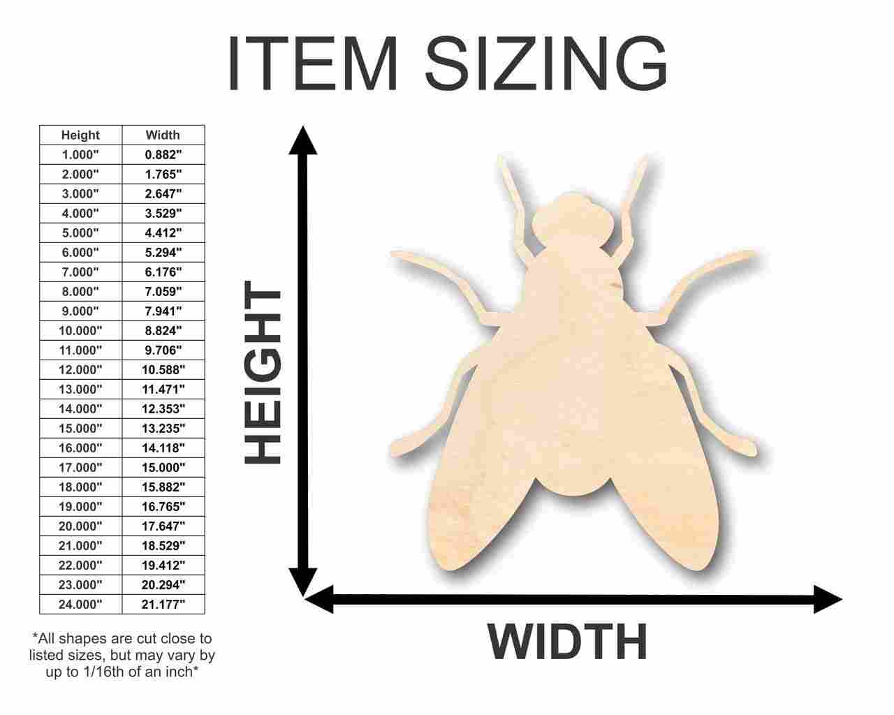 Unfinished Wood Fly Shape -Insect - Craft - up to 46" DIY