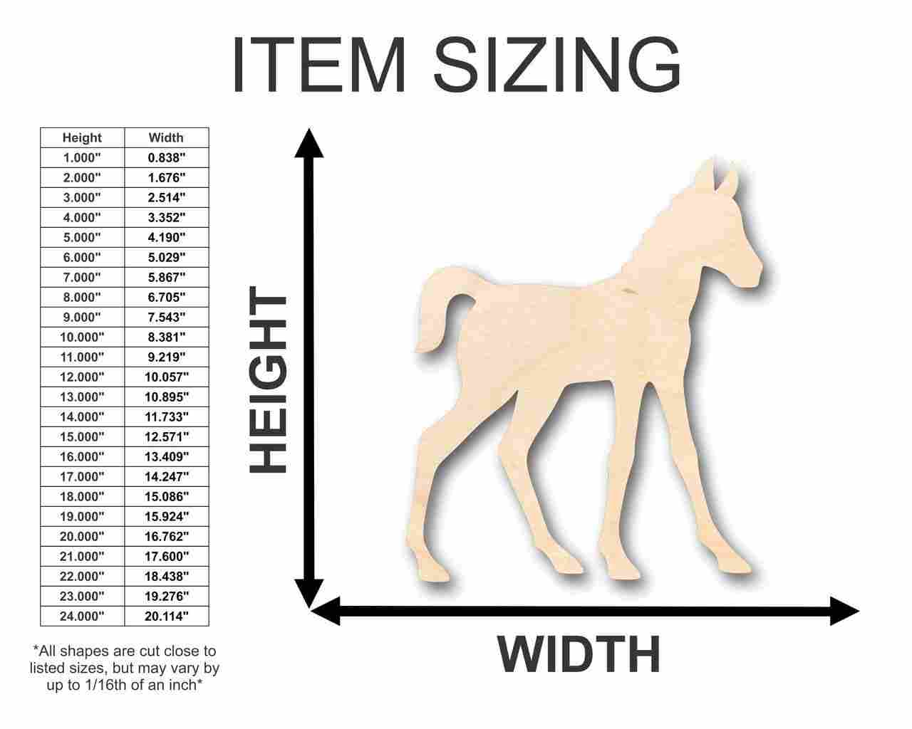Unfinished Wood Foal Horse Shape - Animal - Craft - up to 46" DIY
