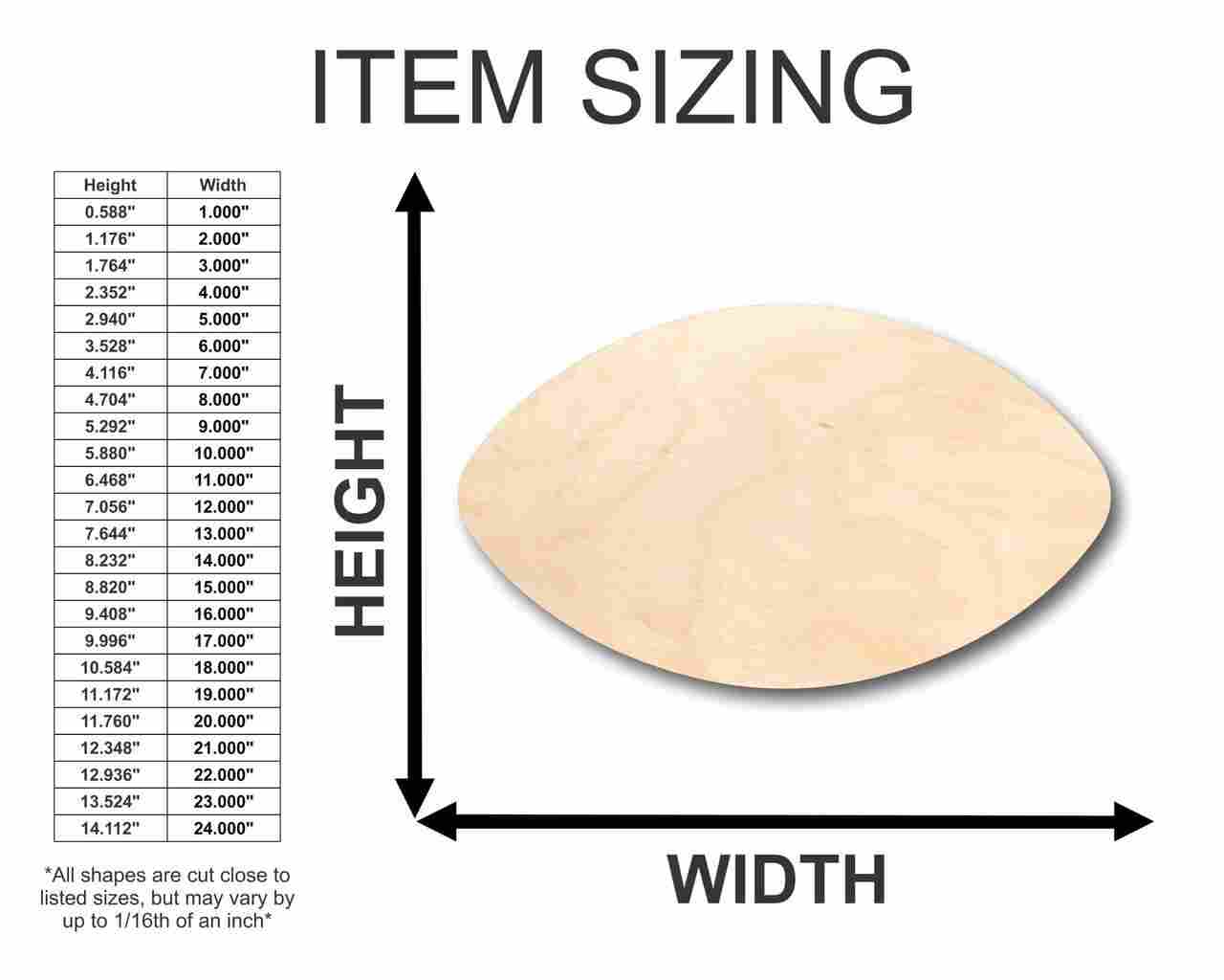 Unfinished Wood Football Shape - Craft - up to 46"