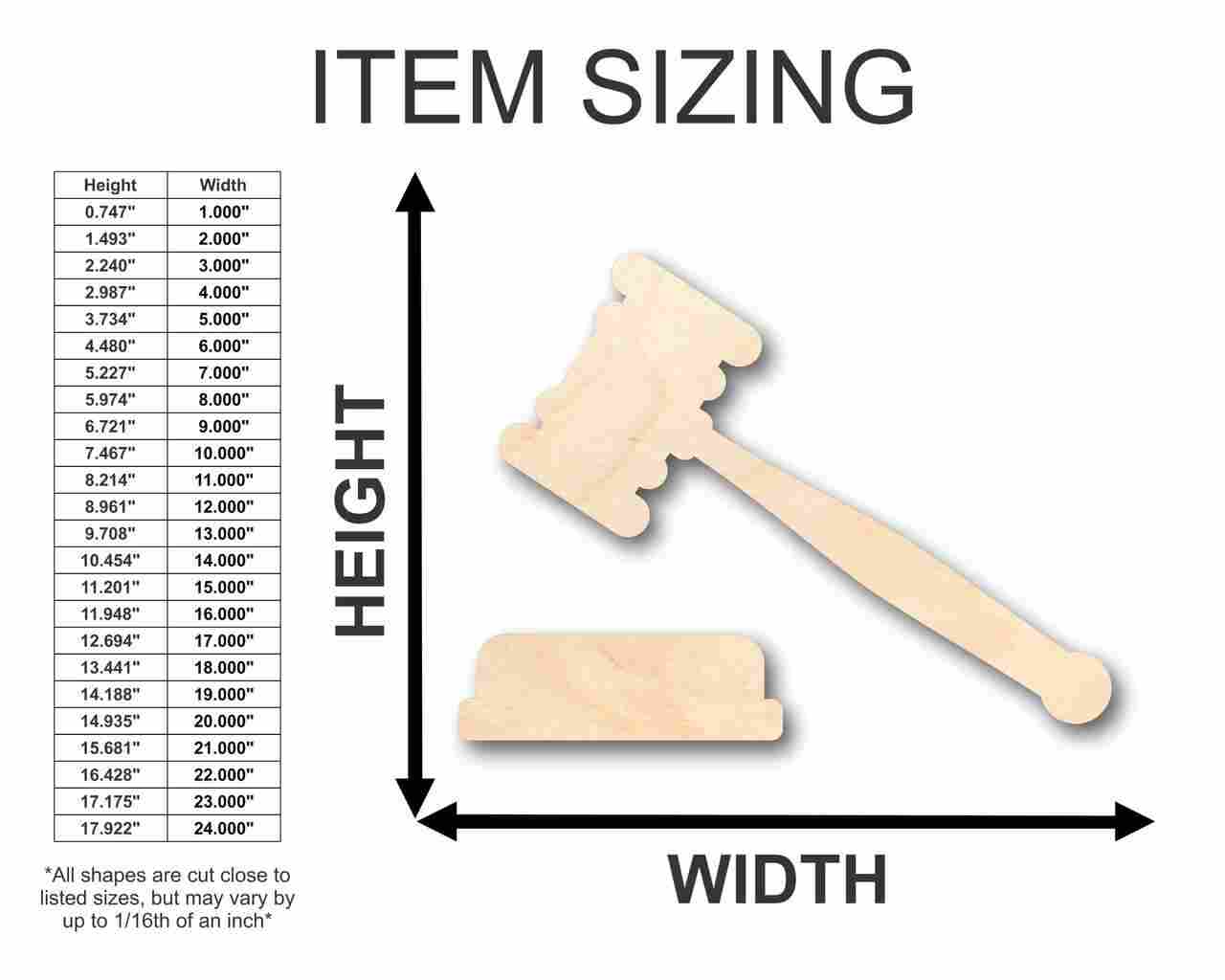 Unfinished Wood Gavel Shape - Law - Courthouse - (2 Piece) Craft - up to 46" DIY