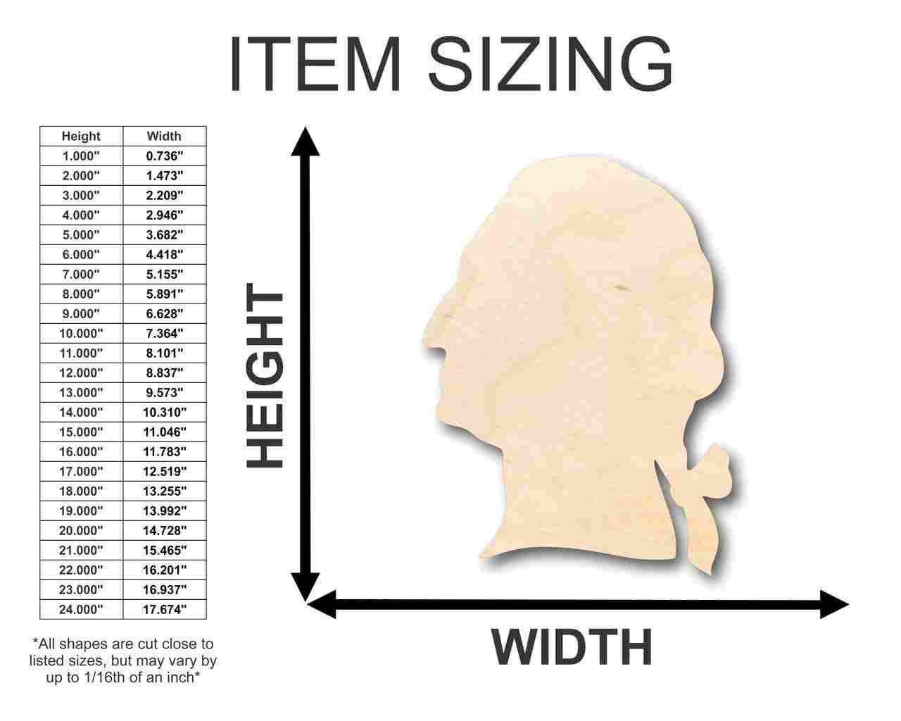 Unfinished Wood George Washington Shape - History - America - Craft - up to 46" DIY