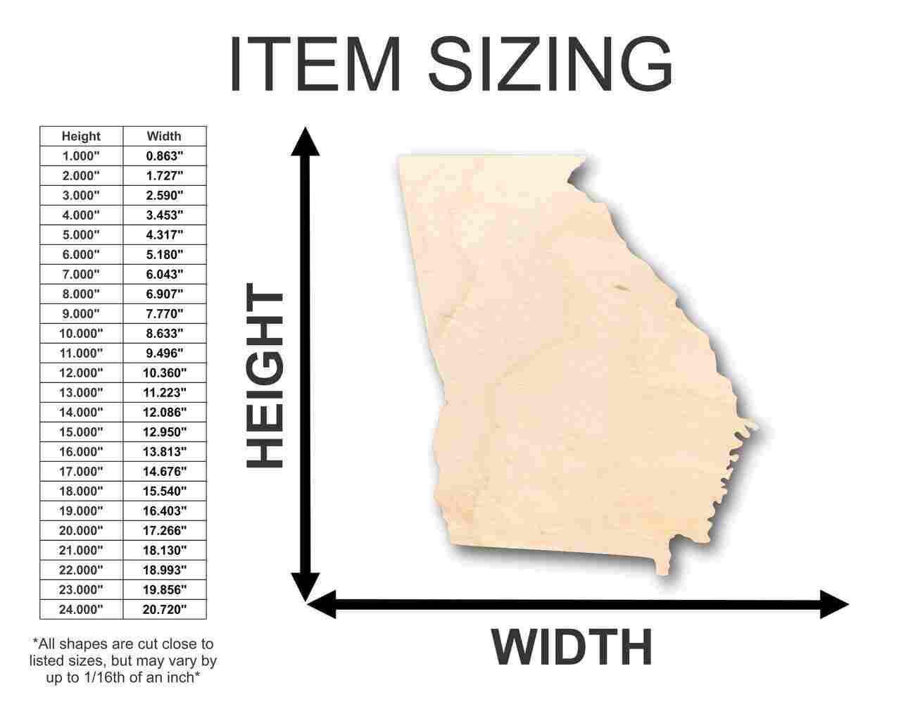 Unfinished Wood Georgia Shape - State - Craft - up to 46" DIY