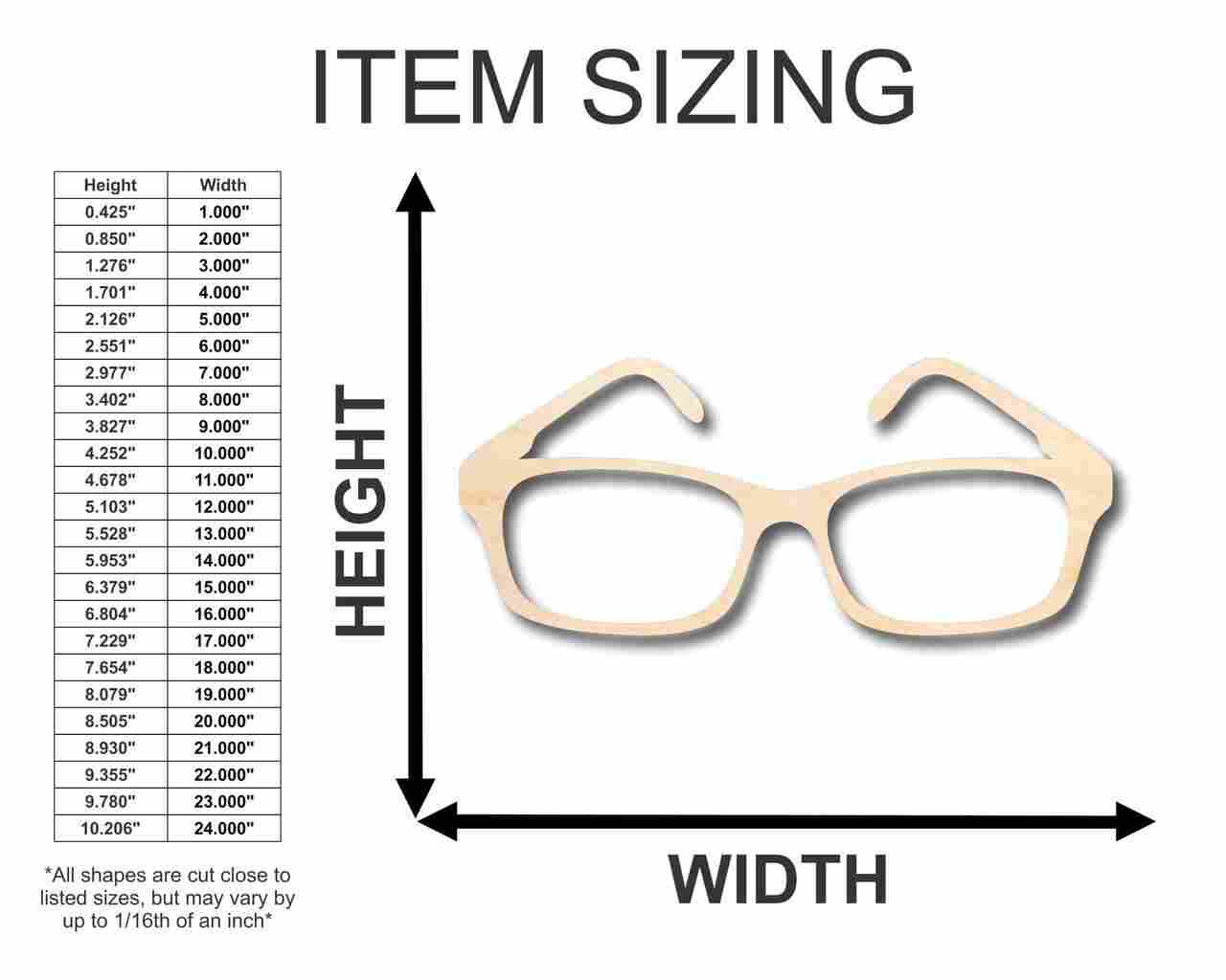 Unfinished Wood Glasses Shape - Craft - up to 46" DIY