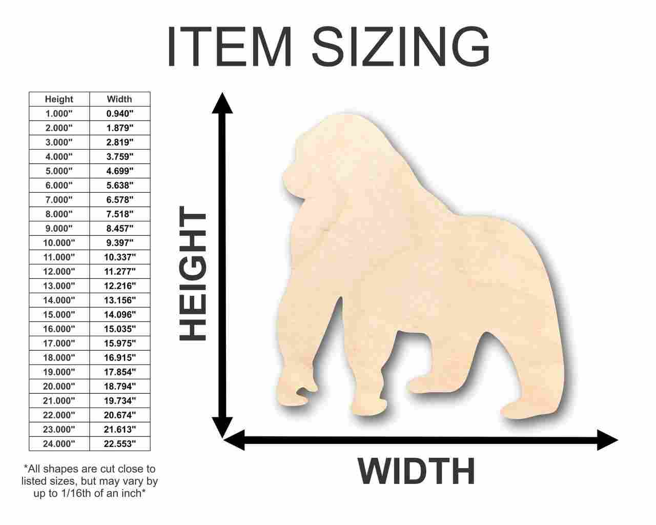 Unfinished Wood Gorilla Shape - Animal - Wildlife - Craft - up to 46" DIY